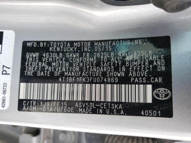 Photo 10 from auction – 2015 TOYOTA CAMRY LE with VIN 4T1BF1FK3FU074869