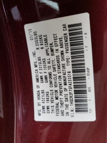 Photo 10 from auction – 2015 HONDA ACCORD EX with VIN 1HGCR2F75FA250518
