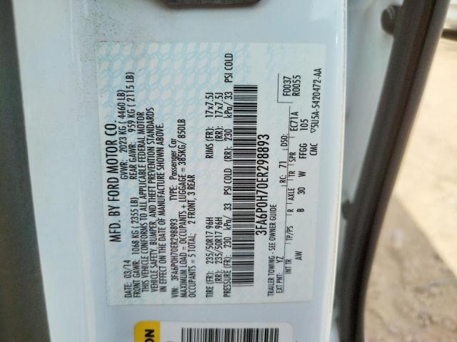 Photo 10 from auction – 2014 FORD FUSION SE with VIN 3FA6P0H70ER298893