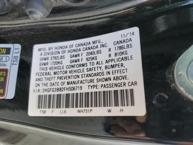 Photo 10 from auction – 2015 HONDA CIVIC EX with VIN 2HGFG3B82FH506719
