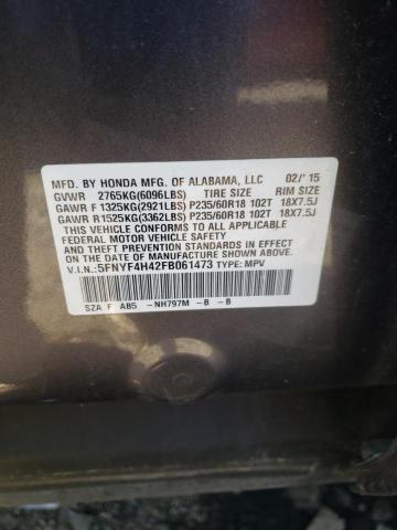 Photo 10 from auction – 2015 HONDA PILOT EX with VIN 5FNYF4H42FB061473