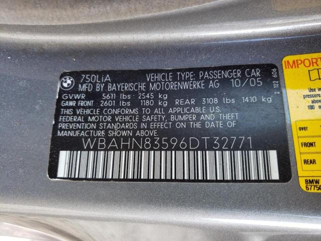 Photo 10 from auction – 2006 BMW 750 LI with VIN WBAHN83596DT32771