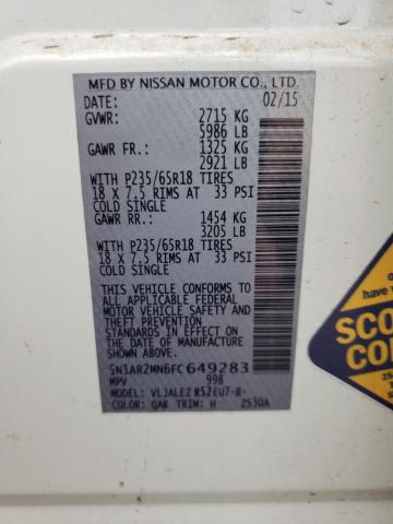 Photo 10 from auction – 2015 NISSAN PATHFINDER with VIN 5N1AR2MN6FC649283
