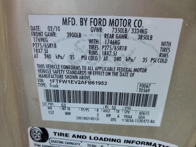 Photo 10 from auction – 2010 FORD F150 SUPER with VIN 1FTFW1EV2AFB61953