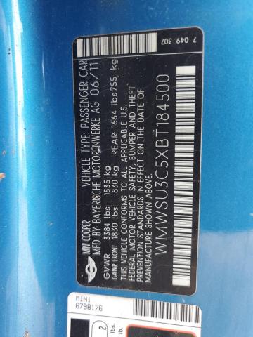 Photo 10 from auction – 2011 MINI COOPER with VIN WMWSU3C5XBT184500