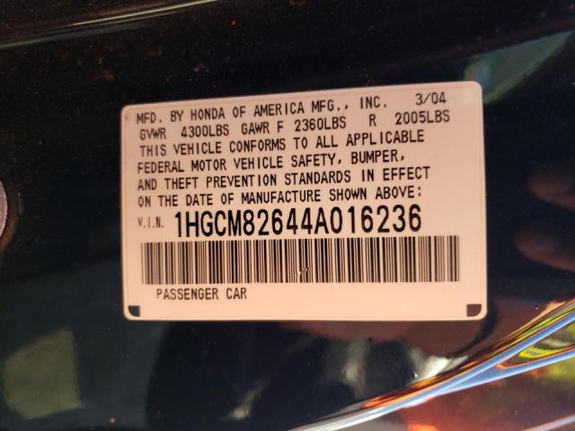 Photo 10 from auction – 2004 HONDA ACCORD EX with VIN 1HGCM82644A016236