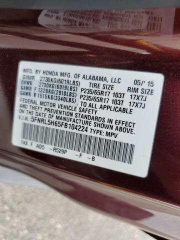 Photo 10 from auction – 2015 HONDA ODYSSEY EX with VIN 5FNRL5H65FB104224