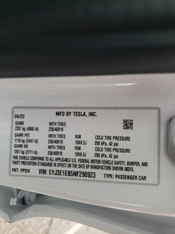 Photo 10 from auction – 2022 TESLA MODEL 3 with VIN 5YJ3E1EB5NF290923