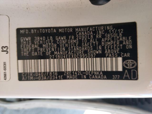 Photo 10 from auction – 2013 TOYOTA COROLLA BA with VIN 2T1BU4EEXDC995097