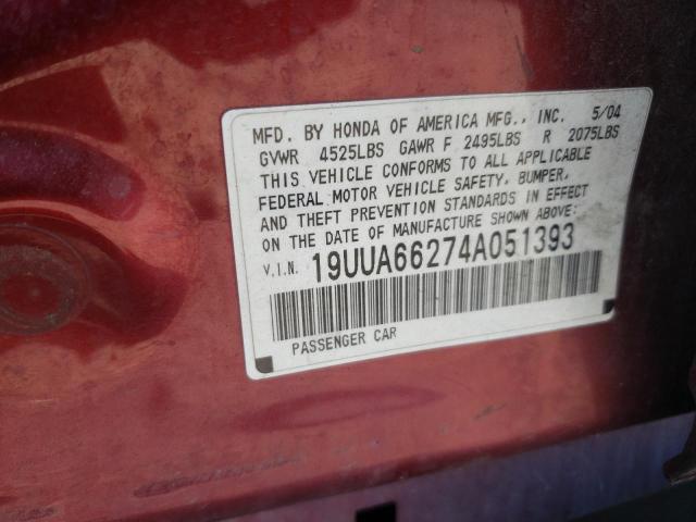 Photo 10 from auction – 2004 ACURA TL with VIN 19UUA66274A051393