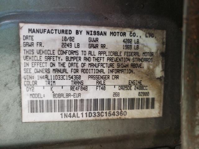 Photo 10 from auction – 2003 NISSAN ALTIMA BAS with VIN 1N4AL11D33C154360