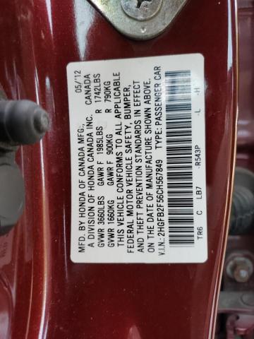 Photo 10 from auction – 2012 HONDA CIVIC LX with VIN 2HGFB2F56CH567849