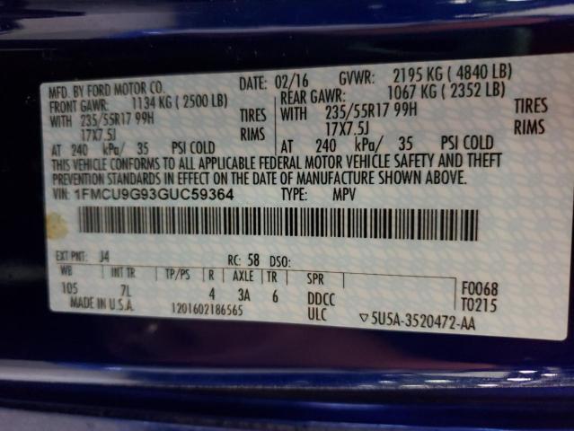 Photo 10 from auction – 2016 FORD ESCAPE SE with VIN 1FMCU9G93GUC59364