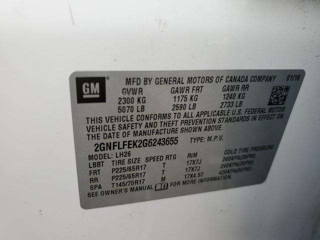 Photo 10 from auction – 2016 CHEVROLET EQUINOX LT with VIN 2GNFLFEK2G6243655