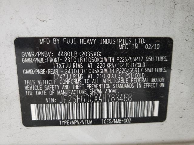 Фото 10 с аукциона – 2010 SUBARU FORESTER 2 с VIN JF2SH6DCXAH783468