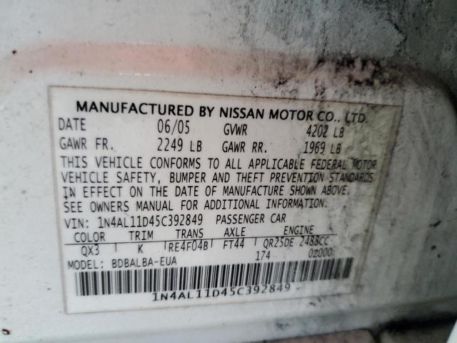 Photo 10 from auction – 2005 NISSAN ALTIMA S with VIN 1N4AL11D45C392849