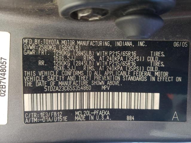 Photo 10 from auction – 2005 TOYOTA SIENNA CE with VIN 5TDZA23C65S354860