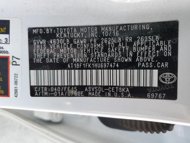 Photo 10 from auction – 2017 TOYOTA CAMRY LE with VIN 4T1BF1FK1HU697474