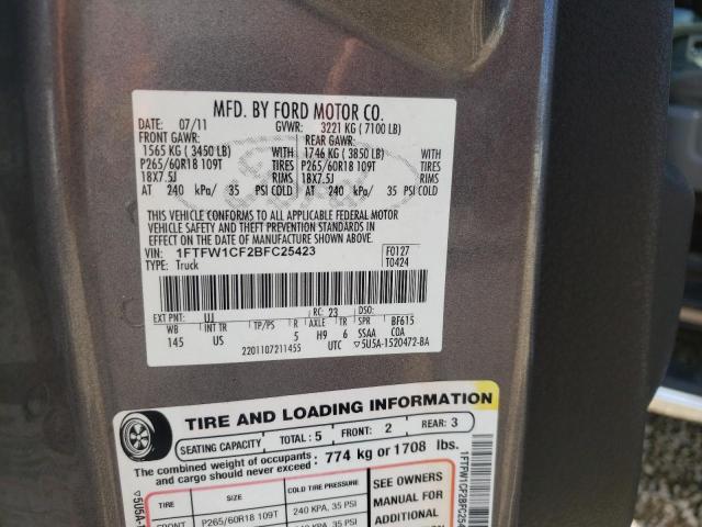 Photo 10 from auction – 2011 FORD F150 SUPER with VIN 1FTFW1CF2BFC25423