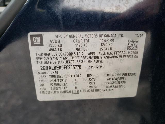Photo 10 from auction – 2015 CHEVROLET EQUINOX LT with VIN 2GNALBEK9F6205776
