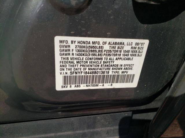 Photo 10 from auction – 2008 HONDA PILOT EX with VIN 5FNYF18448B013619