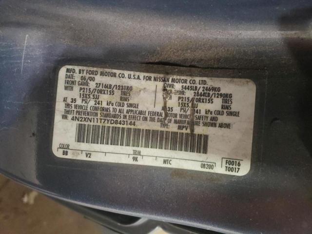 Photo 10 from auction – 2000 NISSAN QUEST SE with VIN 4N2XN11T7YD843144
