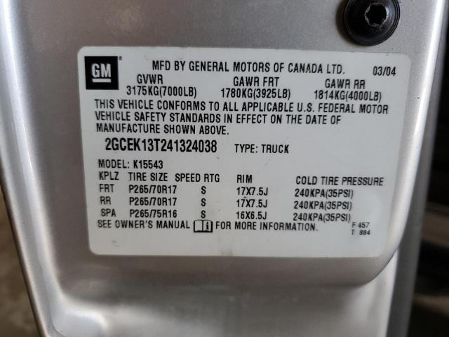 Photo 10 from auction – 2004 CHEVROLET SILVERADO with VIN 2GCEK13T241324038