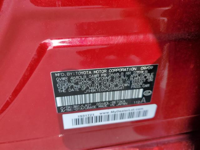 Photo 10 from auction – 2010 LEXUS ES 350 with VIN JTHBK1EG3A2348541