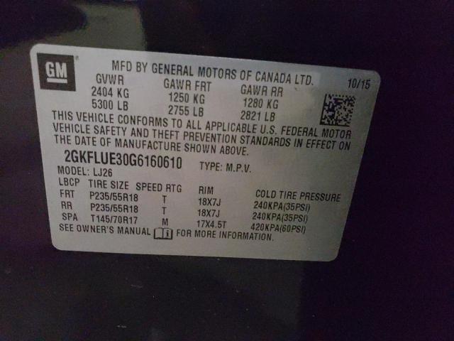 Photo 10 from auction – 2016 GMC TERRAIN SL with VIN 2GKFLUE30G6160610