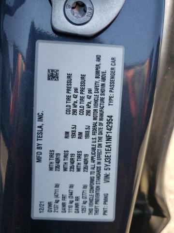 Photo 10 from auction – 2022 TESLA MODEL 3 with VIN 5YJ3E1EA1NF142954