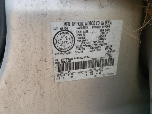 Photo 10 from auction – 2001 FORD F350 SRW S with VIN 1FTSW31F41EA20784