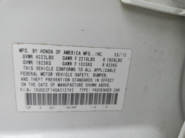 Photo 10 from auction – 2016 ACURA ILX PREMIU with VIN 19UDE2F74GA012743