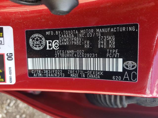 Photo 10 from auction – 2016 TOYOTA COROLLA L with VIN 2T1BURHE4GC629231