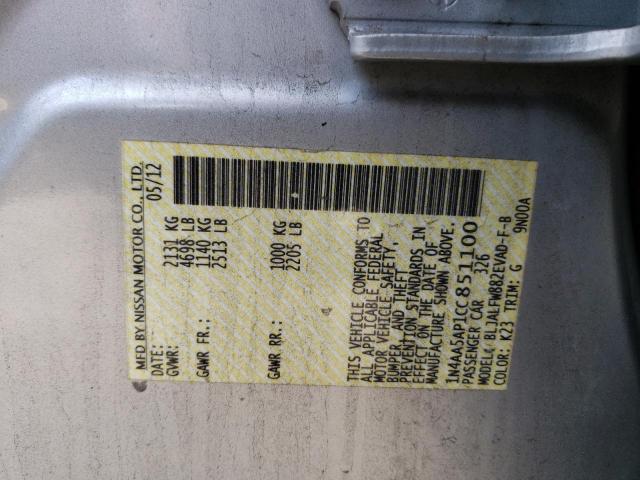 Photo 10 from auction – 2012 NISSAN MAXIMA S with VIN 1N4AA5AP1CC851100