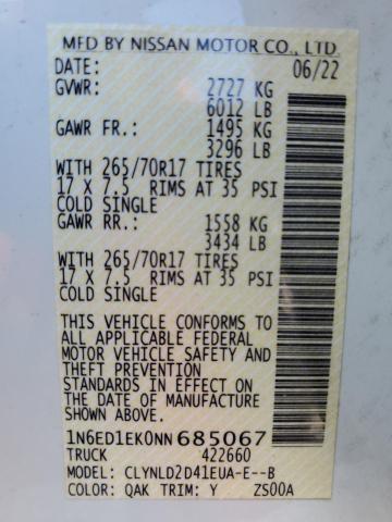 Photo 10 from auction – 2022 NISSAN FRONTIER S with VIN 1N6ED1EK0NN685067