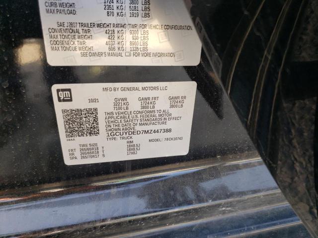 Photo 10 from auction – 2021 CHEVROLET SILVERADO with VIN 1GCUYDED7MZ447388
