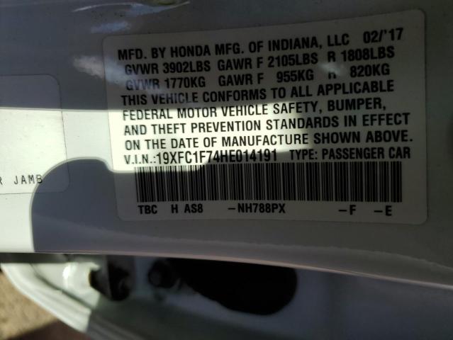 Photo 10 from auction – 2017 HONDA CIVIC EXL with VIN 19XFC1F74HE014191