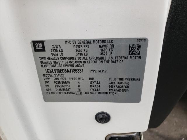 Photo 10 from auction – 2010 GMC ACADIA SLT with VIN 1GKLVMED5AJ186331
