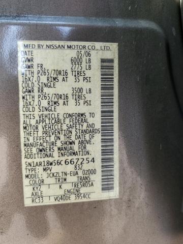Photo 10 from auction – 2006 NISSAN PATHFINDER with VIN 5N1AR18W56C667254