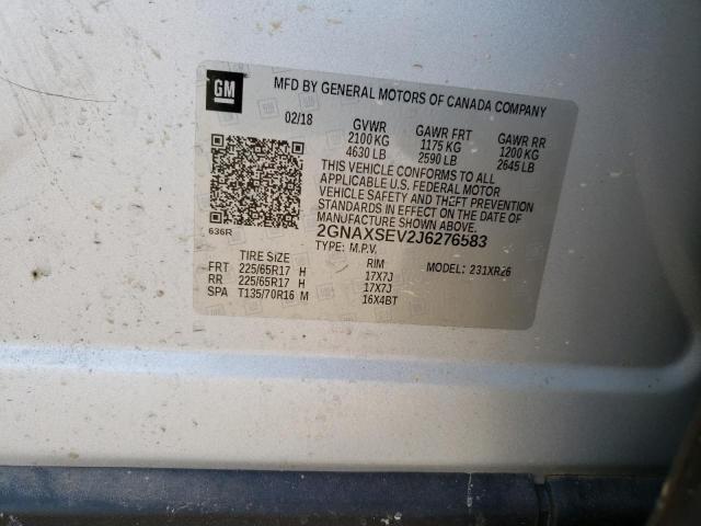 Photo 10 from auction – 2018 CHEVROLET EQUINOX LT with VIN 2GNAXSEV2J6276583