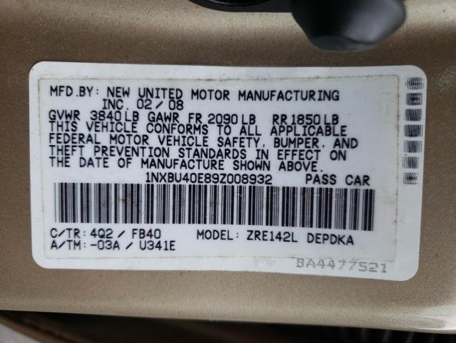 Photo 10 from auction – 2009 TOYOTA COROLLA BA with VIN 1NXBU40E89Z008932
