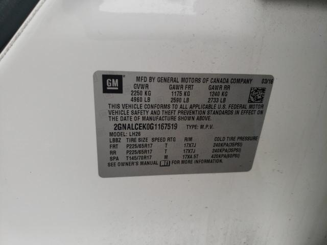 Photo 10 from auction – 2016 CHEVROLET EQUINOX LT with VIN 2GNALCEK0G1167519