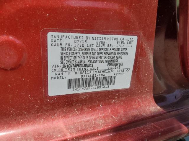 Photo 10 from auction – 2016 NISSAN VERSA S with VIN 3N1CN7AP6GL805813