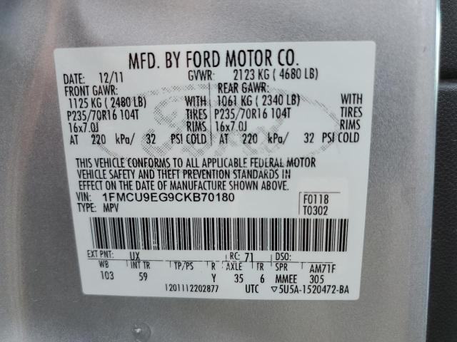 Photo 10 from auction – 2012 FORD ESCAPE LIM with VIN 1FMCU9EG9CKB70180
