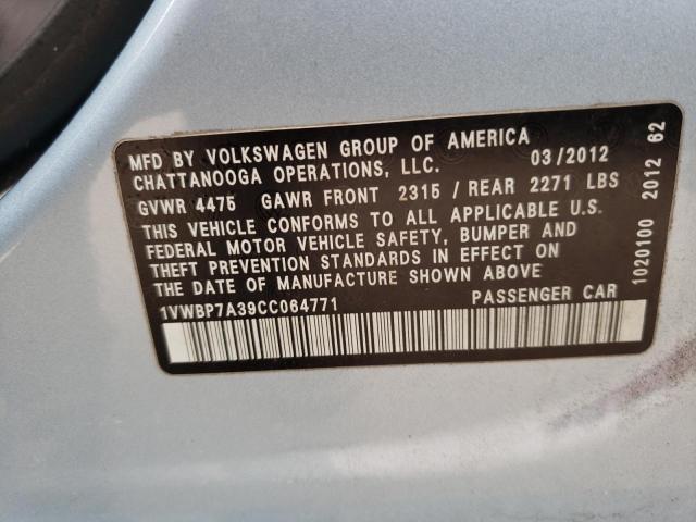Photo 10 from auction – 2012 VOLKSWAGEN PASSAT SE with VIN 1VWBP7A39CC064771