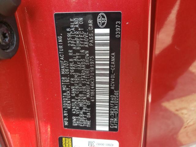 Photo 10 from auction – 2007 TOYOTA CAMRY CE with VIN 4T1BE46K37U181975
