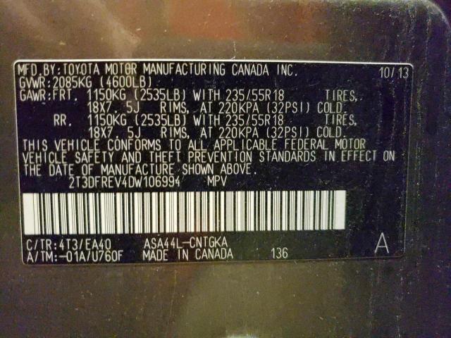 Photo 10 from auction – 2013 TOYOTA RAV4 LIMIT with VIN 2T3DFREV4DW106994