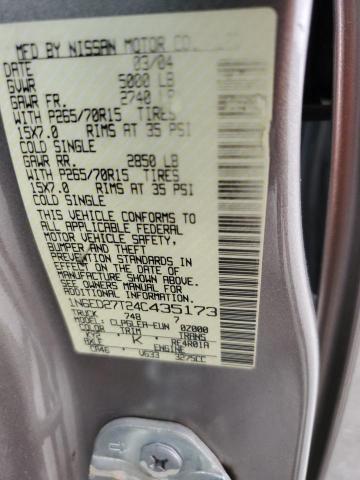 Photo 10 from auction – 2004 NISSAN FRONTIER C with VIN 1N6ED27T24C435173