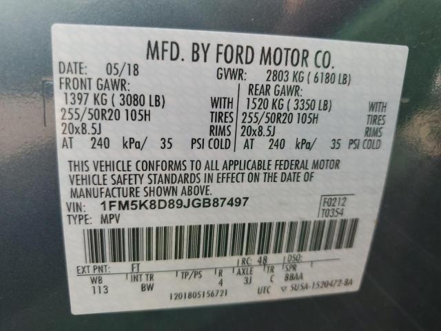 Photo 10 from auction – 2018 FORD EXPLORER X with VIN 1FM5K8D89JGB87497
