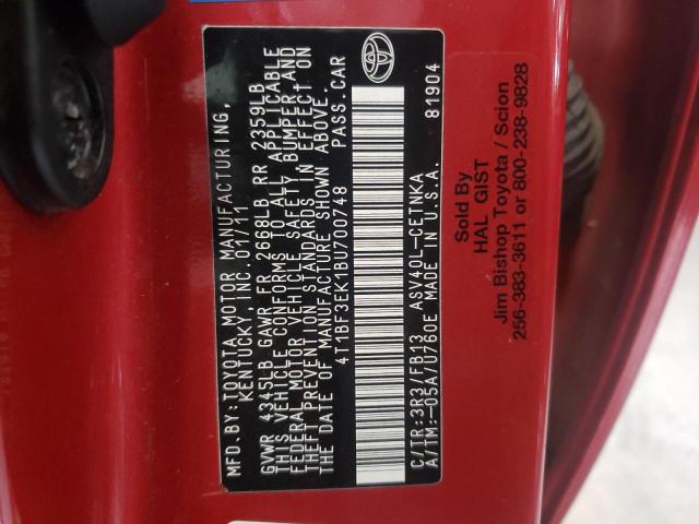 Photo 10 from auction – 2011 TOYOTA CAMRY BASE with VIN 4T1BF3EK1BU700748